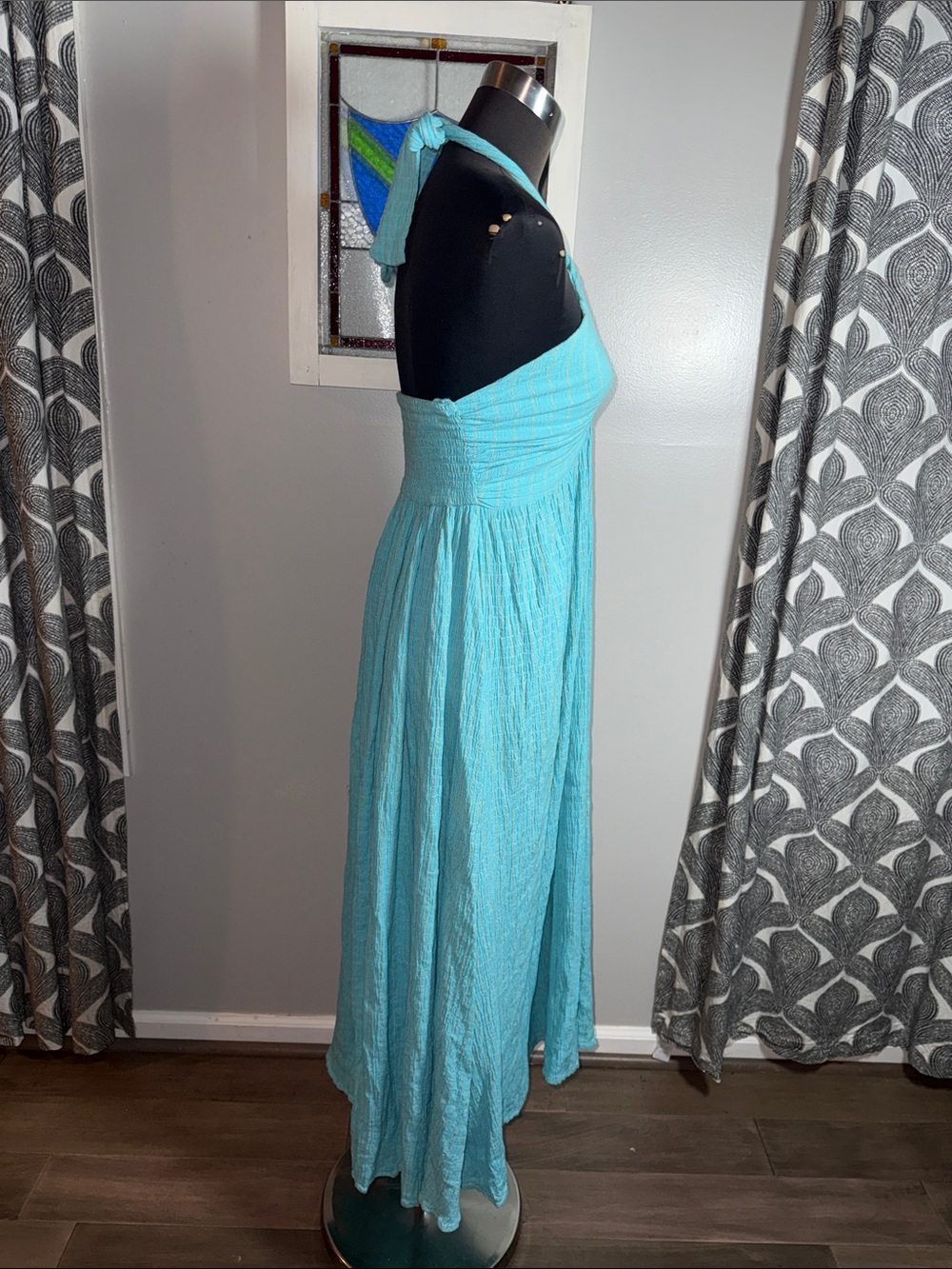 Mara Hoffman Swim Halter Maxi Dress Aqua Turquoise Textured Gauze Small - Picture 6 of 11